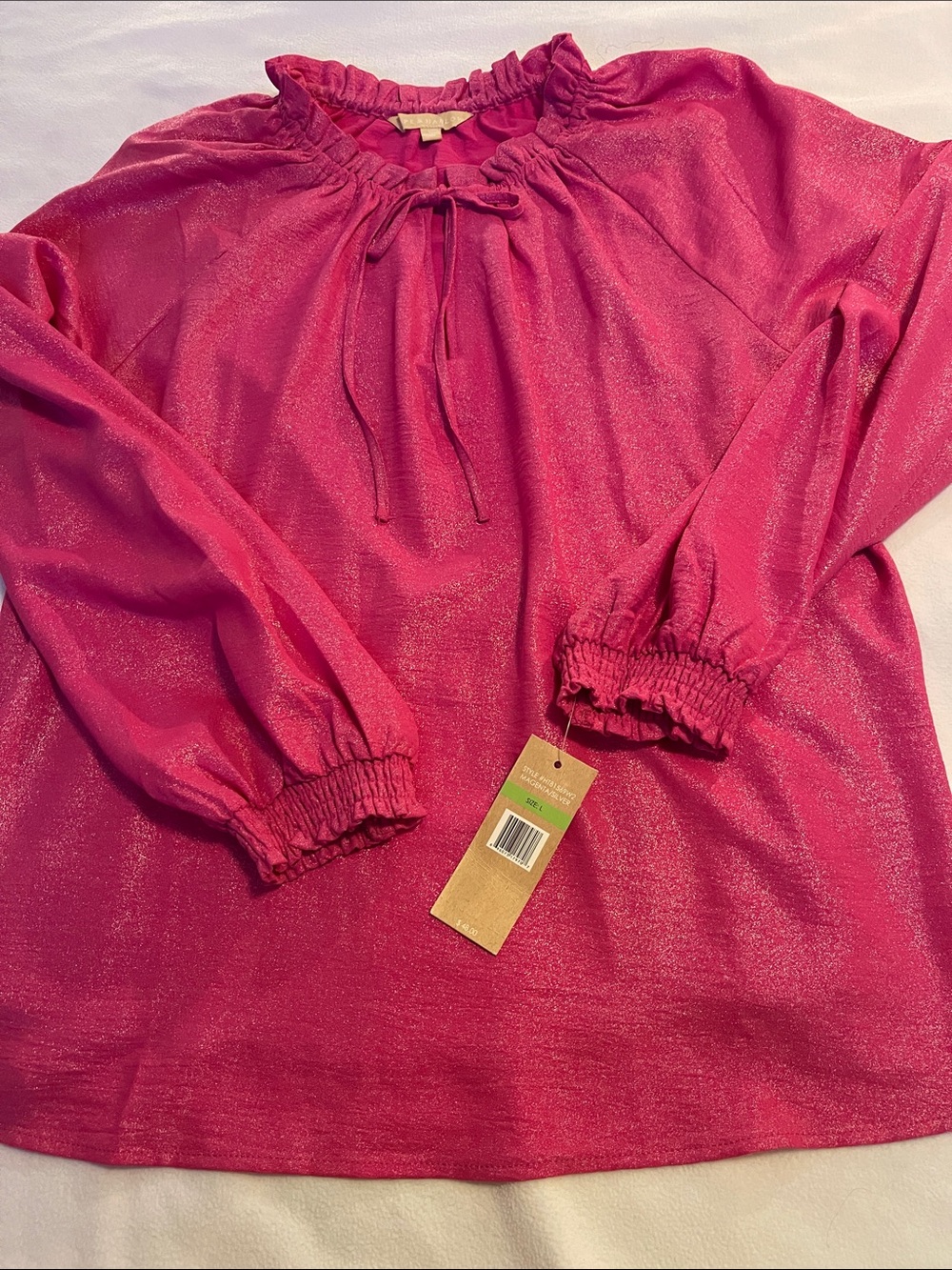 Ruffled Tie-Neck Blouse in Hot Pink